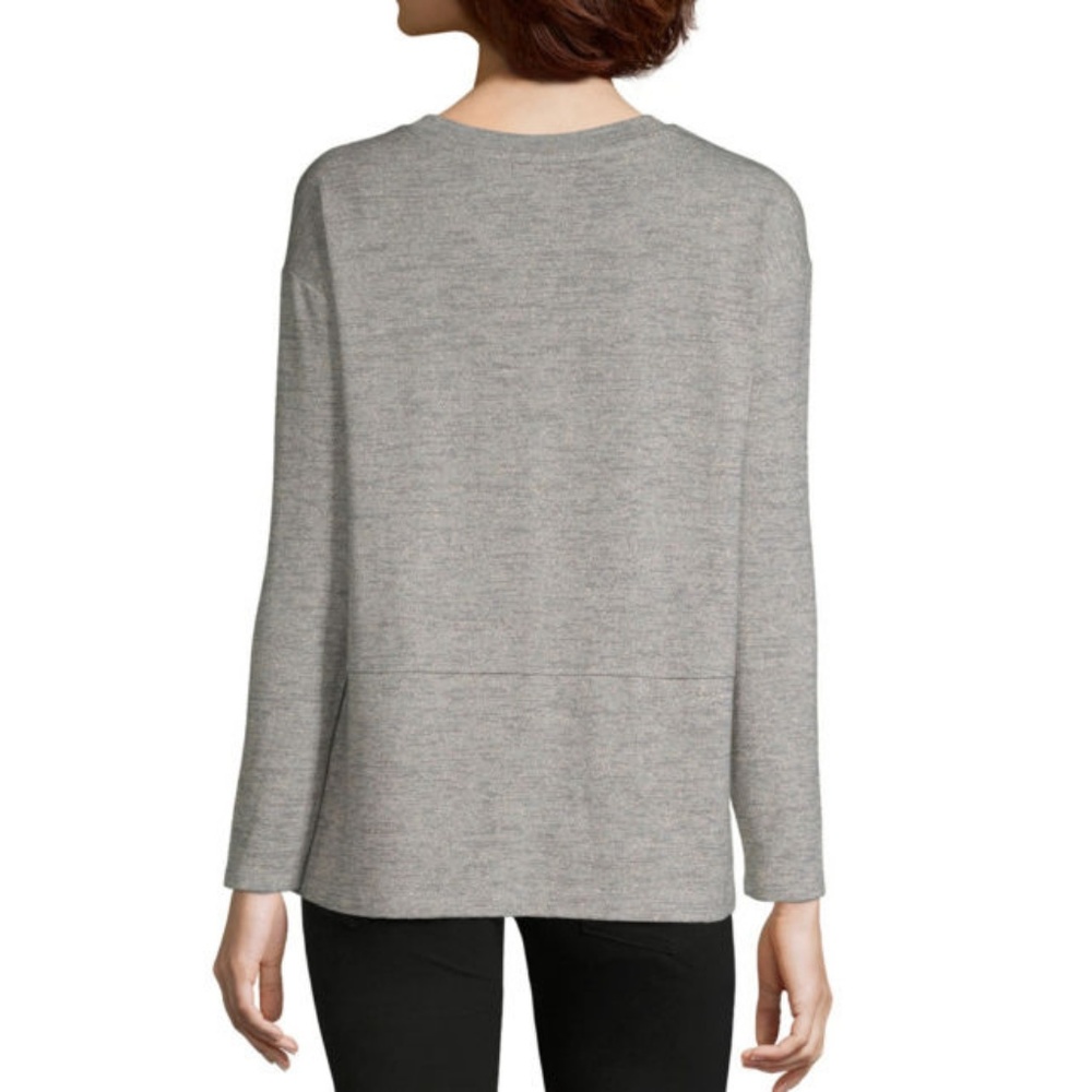 Liz Claiborne Petite Long Sleeve Seamed Tee - Picture 2 of 5